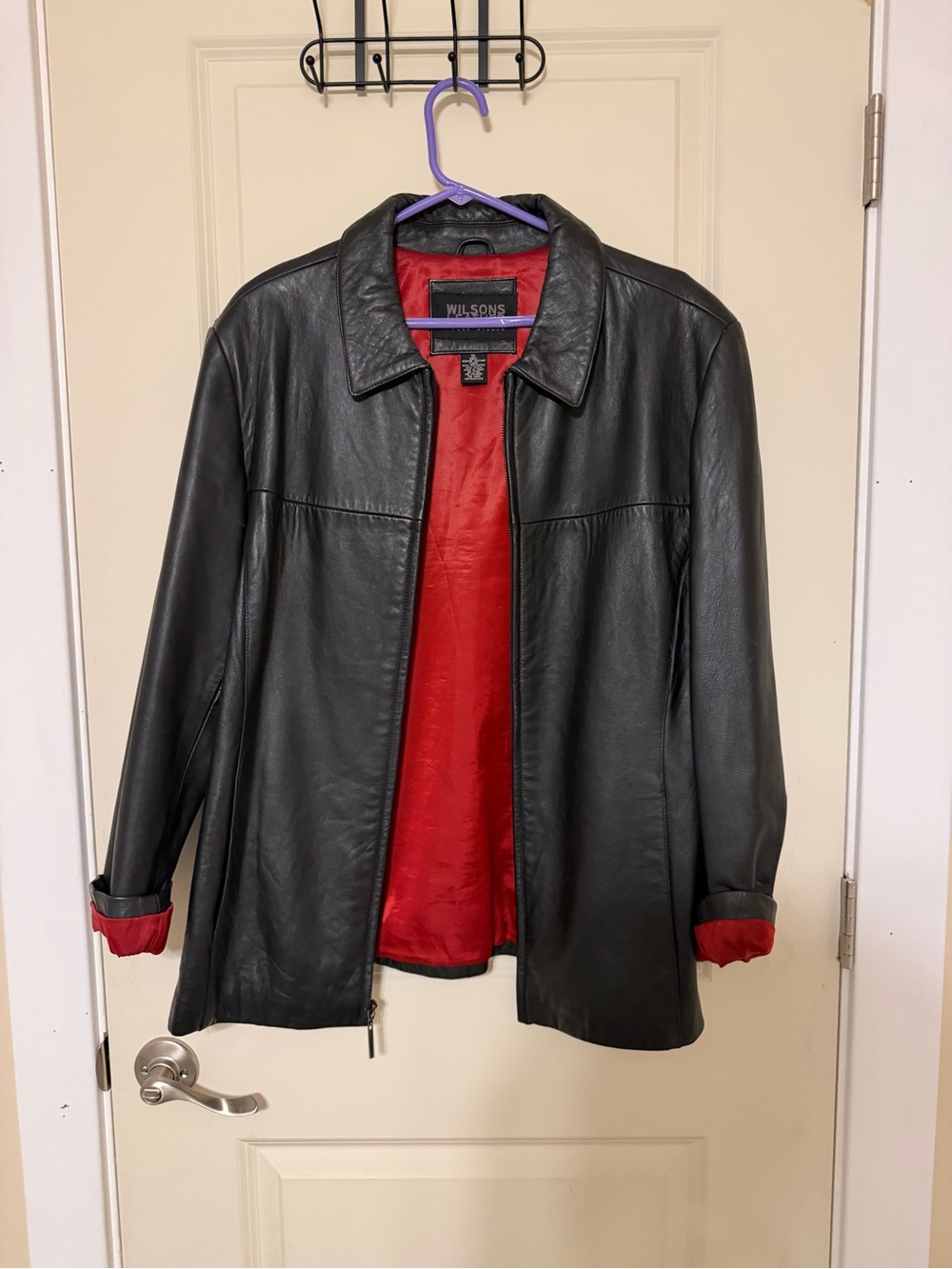 Wilsons Leather Black Leather Jacket with Red Lining